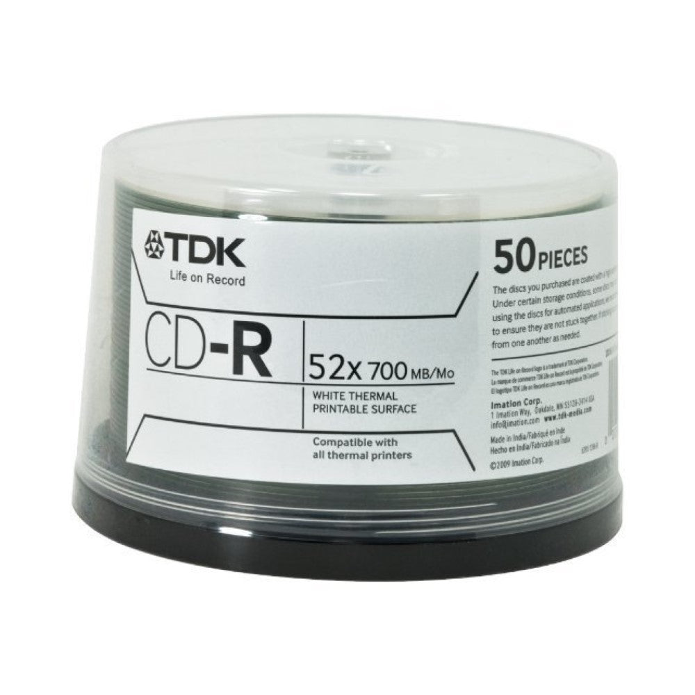 TDK48944 TDK CD-R WHT THERM LQ-50pk 52X DATA CTG