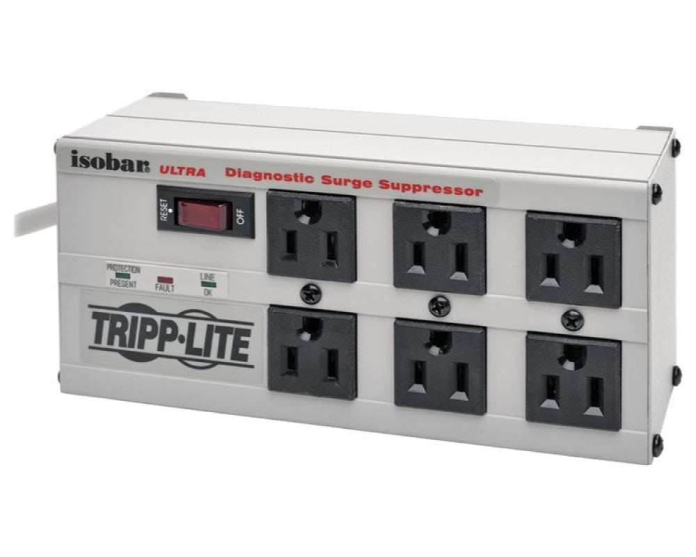 TRPIB6U Tripp Lite Isobar Surge Protector Metal 6 Outlet 6' Cord 3330 Joules - Surge protector - AC 120 V - output connectors: 6 - Canada, United States - white