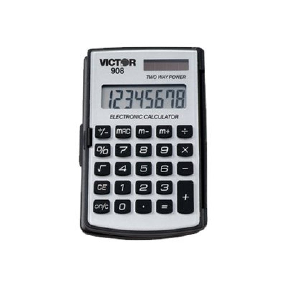 VCT908 Victor 908 - Pocket calculator - 8 digits - solar panel, battery - silver, contemporary black