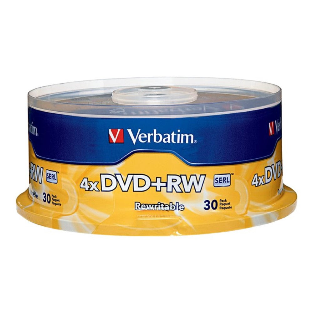 VER94834 VERBATIM DVD+RW BRANDED 30pk 4.7GB/4X SPIN-SLVR