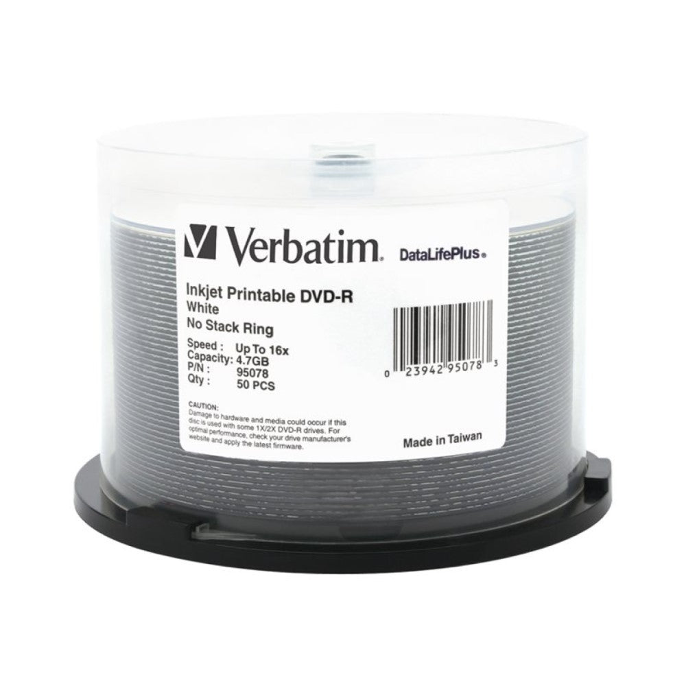 VER95078 VERBATIM DVD-R DL+ INKJT 50pk 4.7GB/16X SPIN-WH