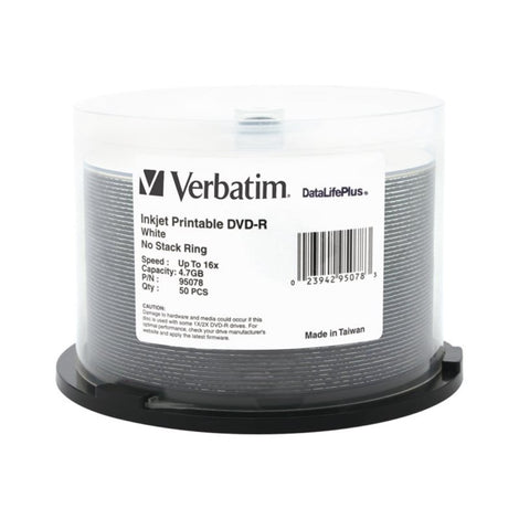VER95078 VERBATIM DVD-R DL+ INKJT 50pk 4.7GB/16X SPIN-WH