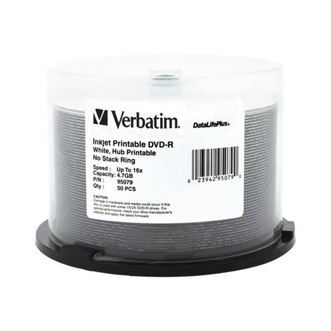 VER95079 VERBATIM DVD-R DL+ INKJT 50pk 4.7GB/16X SPIN-WHT