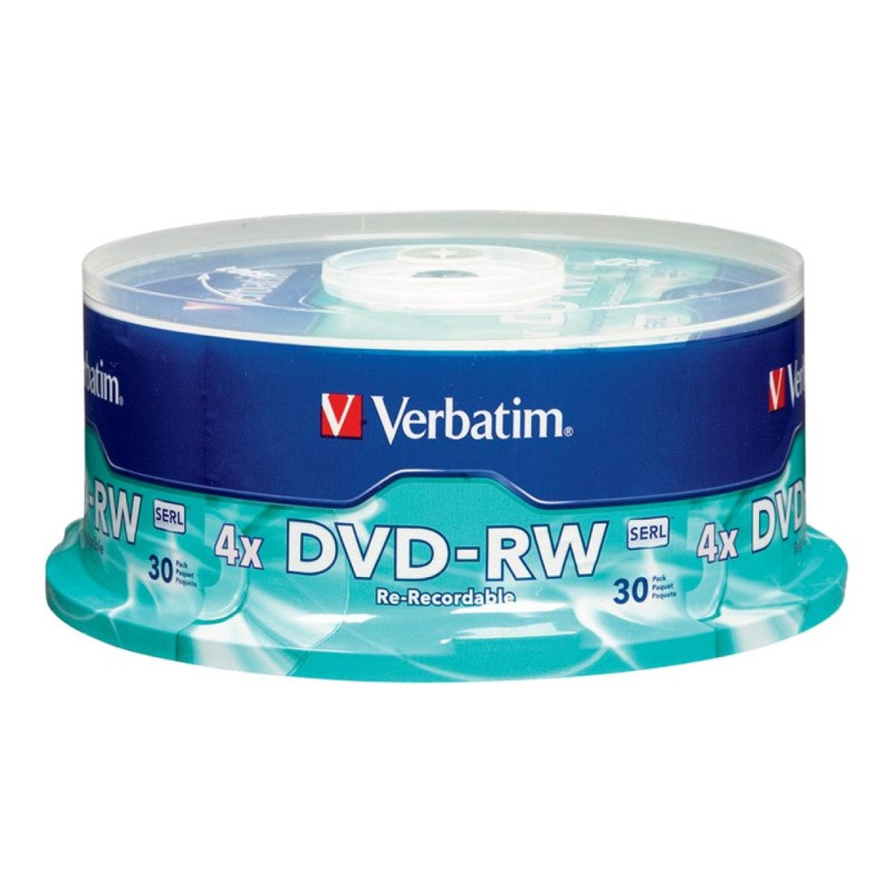 VER95179 VERBATIM DVD-RW BRANDED 30pk 4.7GB/4X SPIND-SLVR