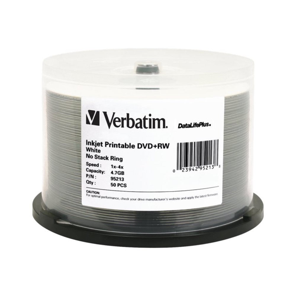 VER95213 VERBATIM DVD+RW DL+ INK 50pk 4.7GB/4X SPIND-WHT