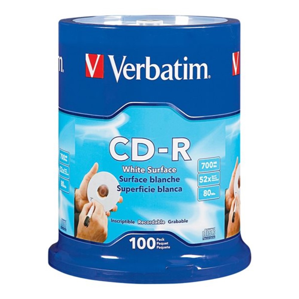 VER94712 VERBATIM CD-R BLANK WHT 100pk 700MB/52X SPINDLE