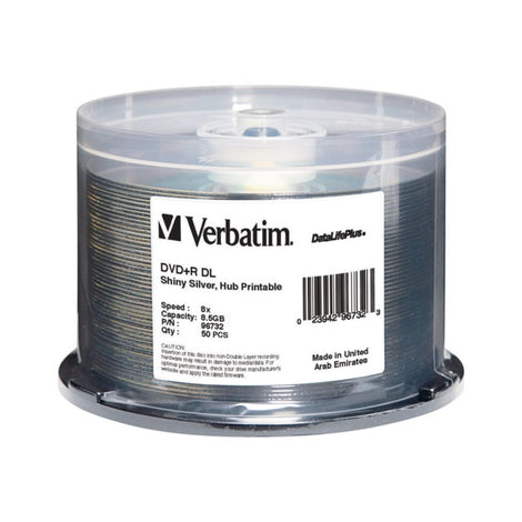 VER96732 VERBATIM DVD+R DL DL+ 50pk 8.5GB/8X THRML SLV