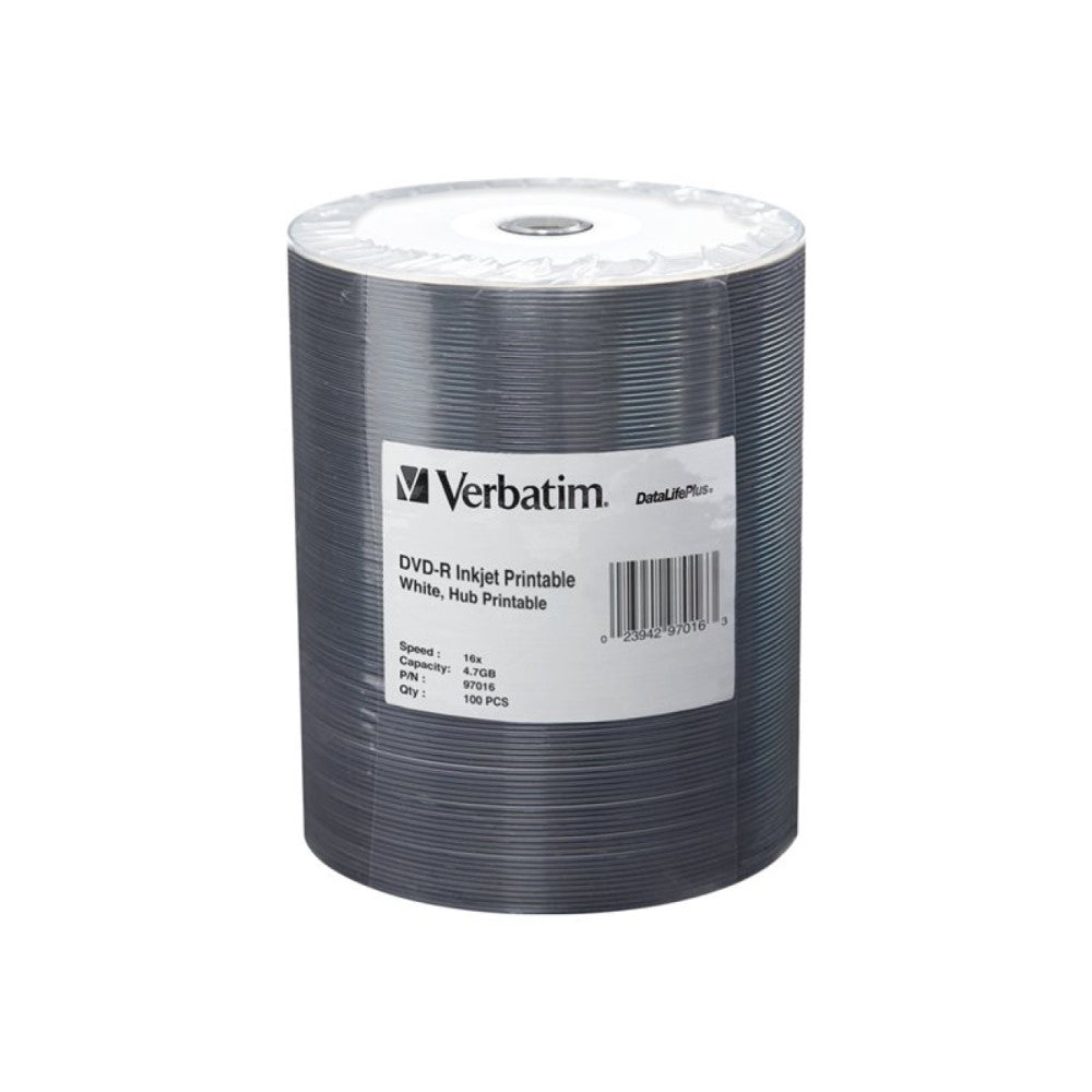 VER97016 VERBATIM DVD-R DL+ INKJT 100pk 4.7GB/16X TAPE-HUB