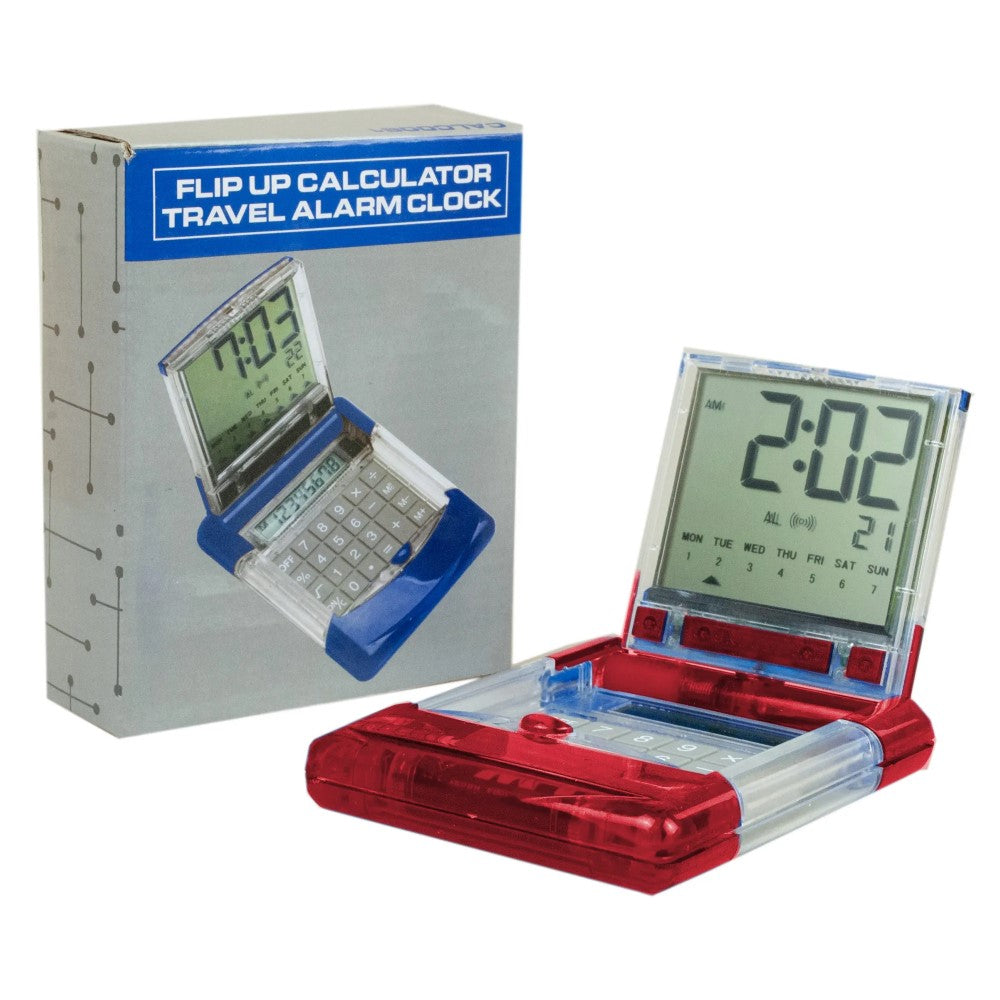 BH788 Flip Up Calculator with Travel Alarm Clock in Red