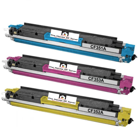 Compatible Toner Cartridge Replacement for HP CF351A, CF352A, CF353A (130A) Cyan, Yellow, Magenta (1.3K YLD) 3-Pack