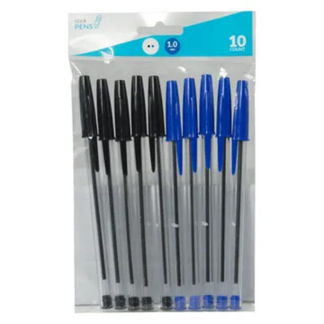 CI194 Ballpoint Stick Pens, Black/Blue (10Pk)