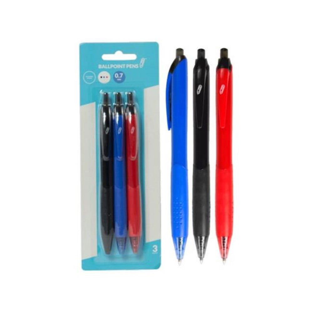 CI209 Retractable 0.7Mm Ballpoint Pens, Black/Blue/Red (3Pk)