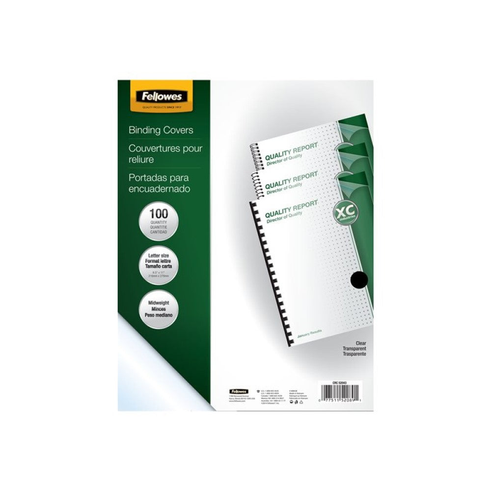 FEL52089 Fellowes Crystals - Polyvinyl chloride (PVC) - Letter A Size (8.5 in x 11 in) - clear - 100 pcs. binding cover