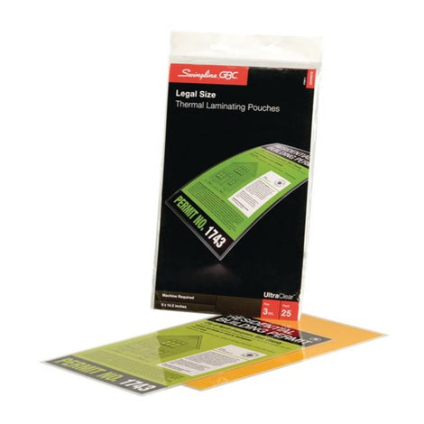 GBC3200578 Swingline GBC UltraClear Legal Size - 25-pack - clear - 9 in x 14.5 in glossy laminating pouches