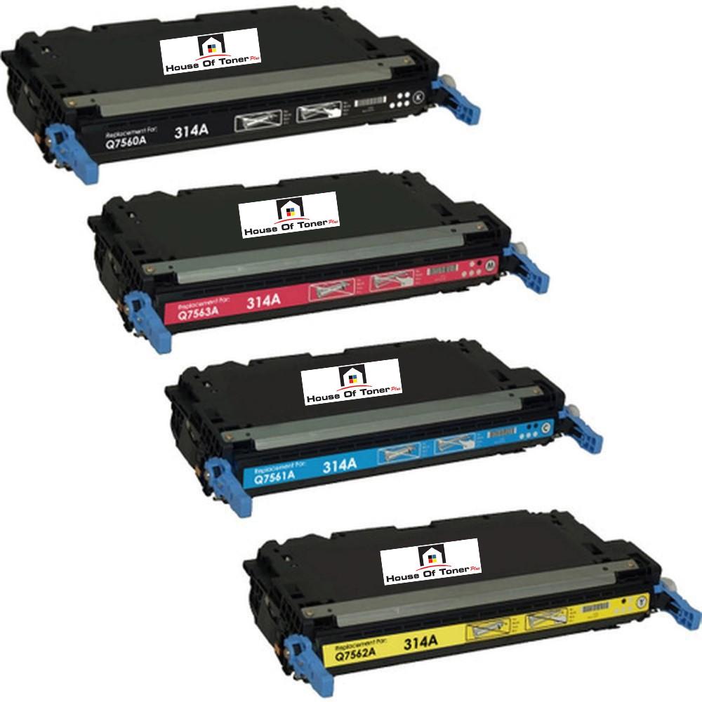 Compatible Toner Cartridge Replacement for HP Q7561A, Q7560A, Q7563A, Q7562A (314A) Black, Cyan, Magenta, Yellow (6.5K YLD- Black, 3.5K YLD- Color) 4-Pack