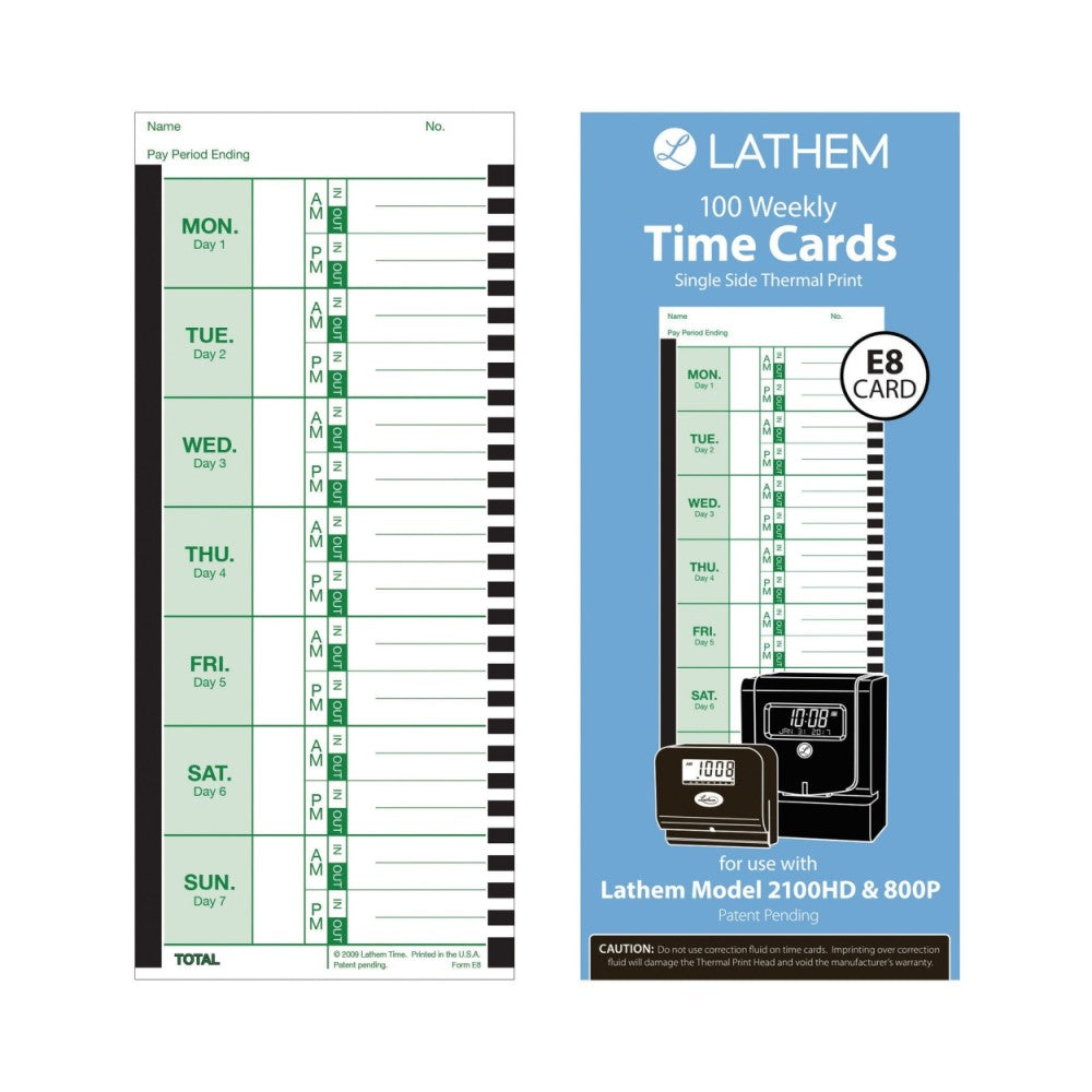 LTHE8-100 LATHEM 800P/2100HD BX/100 WEEKLY CARDS