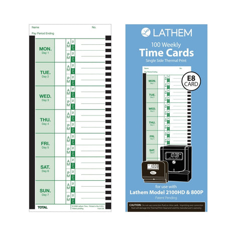 LTHE8-100 LATHEM 800P/2100HD BX/100 WEEKLY CARDS