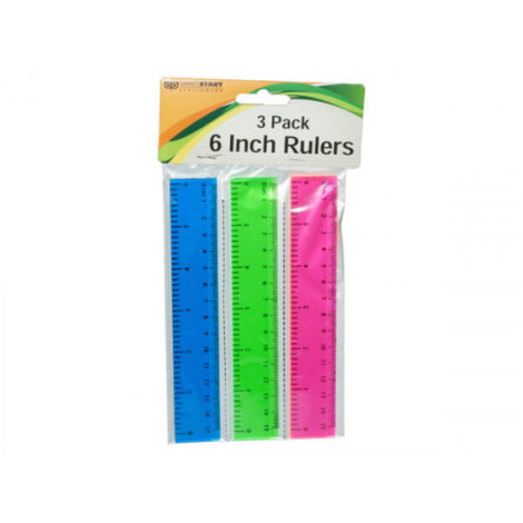 OP924 3 Pc 6" Plastic Colored Rulers
