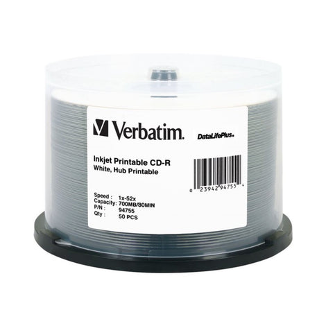VER94755 Verbatim DataLifePlus - 50 x CD-R - 700 MB (80min) 52x - white - ink jet printable surface, printable inner hub - spindle