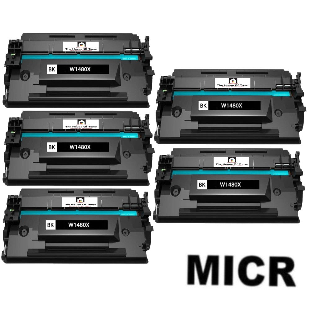 Compatible Toner Cartridge Replacement for HP W1480X (148X) High Yield Black (9.5K) W/Micr (5-Pack)